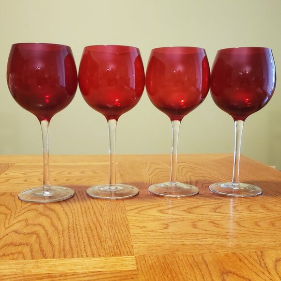 Wine Glasses (Set of 4) Red and Dark Red with Clear Stems 16 oz. 8.5 Inches Tall - Picture 1 of 3